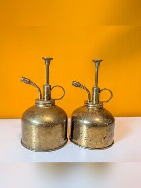 Set of 2 Gold Vintage Brass Plant Misters Pair For Display
